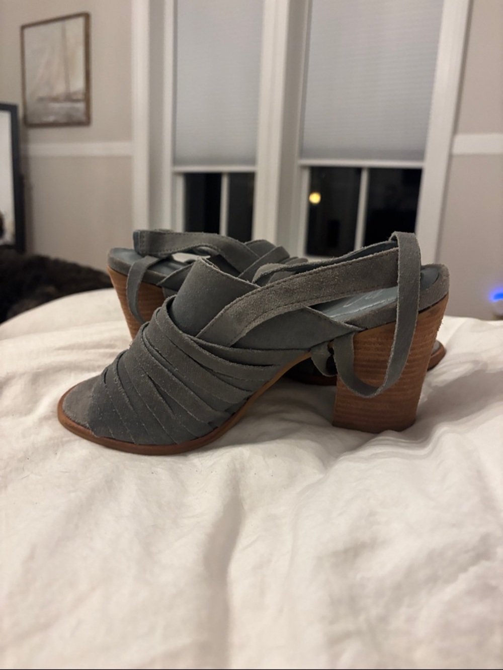 Matisse Grey Suede Slingback Block Heel Mules